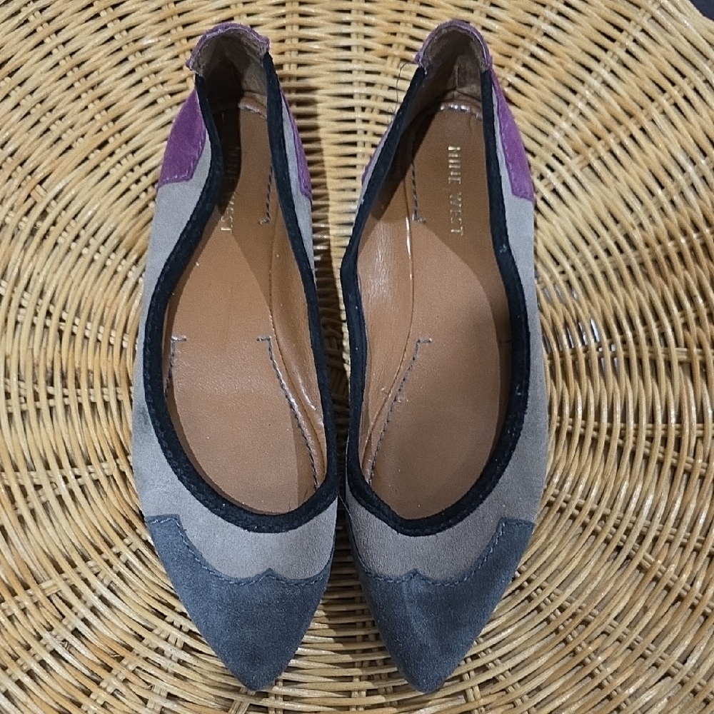 Nine West Two-Tone Flats in Gray and Purple Suede